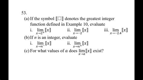 53 If The Symbol Denotes The Greatest Integer Function Defined In Example 10 Evaluate Youtube