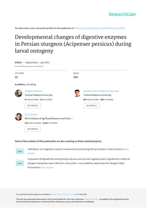 Developmental Changes Of Digestive Enzym See Discussions Stats And