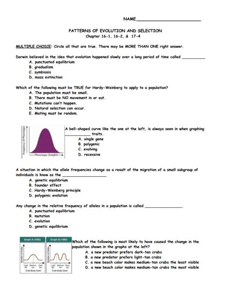 Patterns Of Evolution And Selection Worksheet Darwins Natural Free