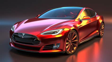 Premium Photo A Close Up Of A Red Tesla Model S Car On A Dark