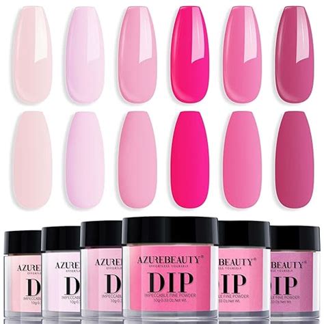 Amazon AZUREBEAUTY Pink Dip Powder Nail Set 6 Colors Light Hot