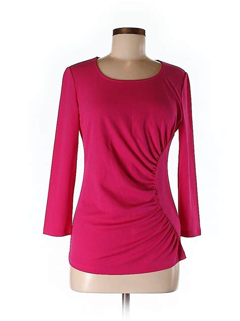 Lafayette 148 New York 100 Silk Solid Pink 3 4 Sleeve Silk Top Size M