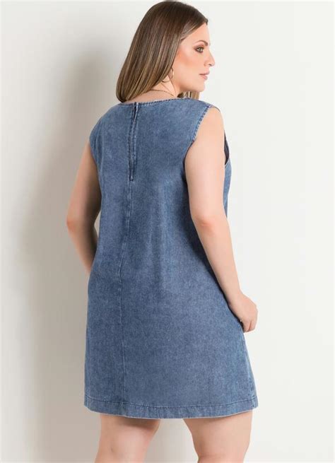 Quintess Vestido Trapézio Jeans Plus Size Quintess Roupas femininas