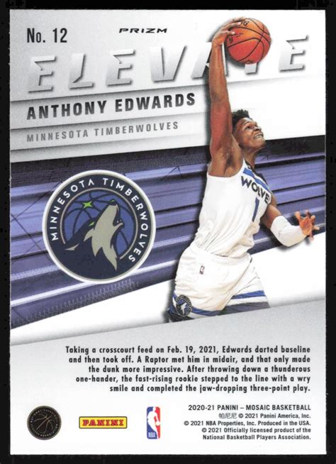 Panini Mosaic Elevate Green Anthony Edwards Bb Sk Rc Minnesota