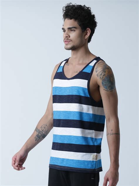 Multi Cotton Mens Striped Cool Cotton Sleeveless Vest Sizecm 90 95