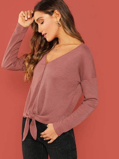 SHEIN Castanho Nó Simples Casual Camisetas