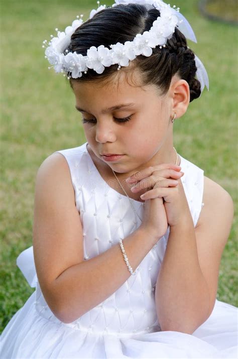 Little Girl With Her First Communion Dress Stock Photo Image Of