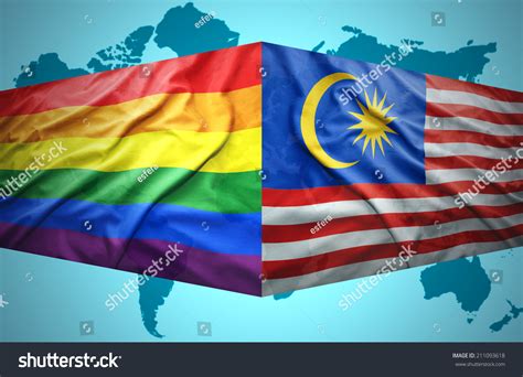 Waving Malaysian Gay Flags Political Map 库存插图 Shutterstock