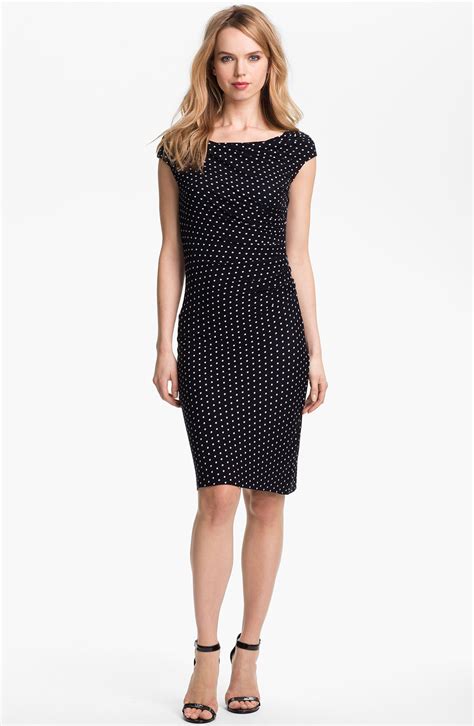 Vince Camuto Dot Print Ruched Dress In Black Rich Black Lyst