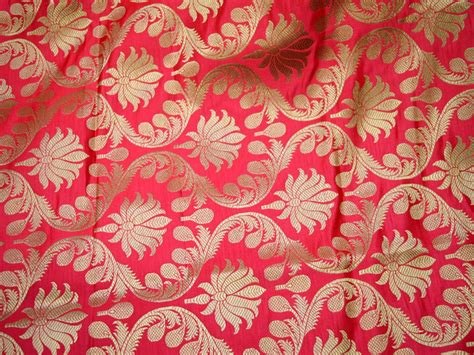 Pinkish Red Banarasi Brocade Fabric By The Yard Banaras Etsy