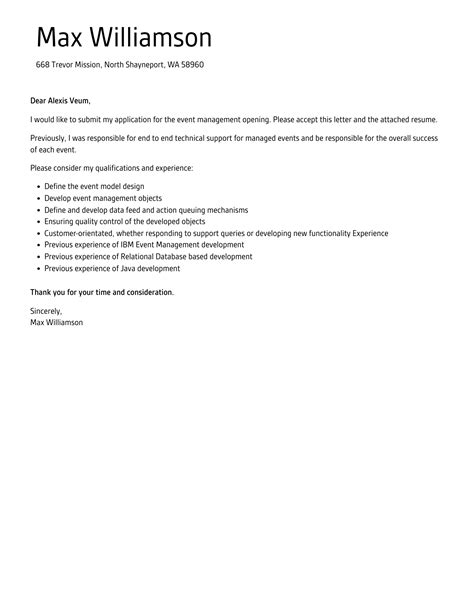 Event Management Cover Letter Velvet Jobs