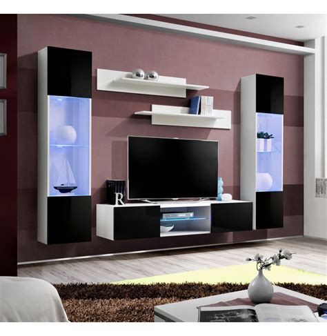 Ensemble Meuble TV Mural FLY O3 260 X 40 X 190 Cm Noir Et Blanc