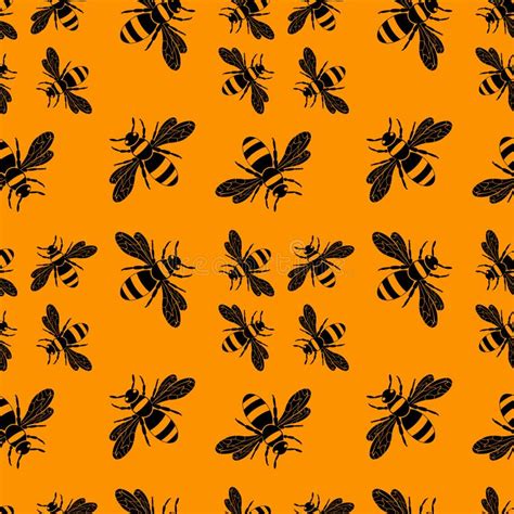 Wasps In Black Color Wasp Pattern Seamless Pattern With Insects Symmetrical Background With