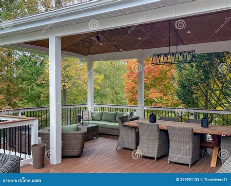Outdoor Covered Patio Desk Stock Image Image Of Chandelier 259931133