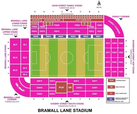 Bramall Lane Seating Chart with Rows and Seat Numbers 2024