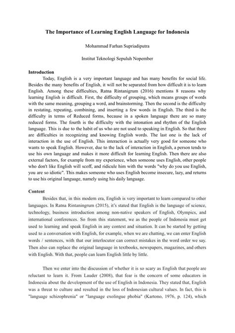 (PDF) The Importance of Learning English Language for Indonesia