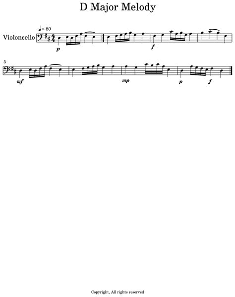 D Major Melody Sheet Music For Cello