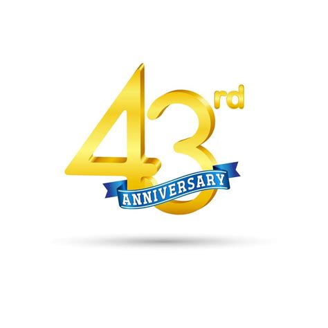 43rd Golden Anniversary Logo With Blue Ribbon Isolated On White Background 3d Gold Anniversary