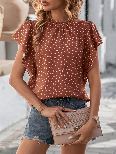 Shein Vcay Polka Dot Print Layered Sleeve Blouse Shein Usa