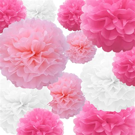 Tissue Paper Pompoms Paper Flower 22 Pcs Pink Rose Red White Paper