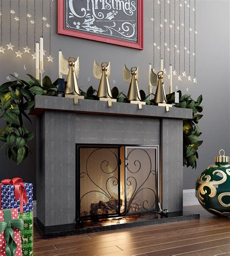 Calidola Flat Fireplace Screen With Doors Solid Wrought Iron Frame With Metal Mesh Flat Panel