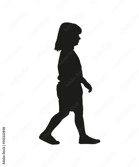Little Girl Walking Side View Silhouette Vector Illustration Stock