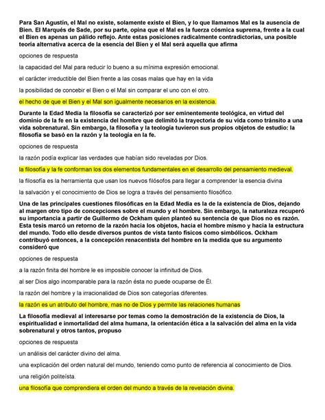 Prueba 10 y 11 grado 11 Para San Agustín el Mal no existe