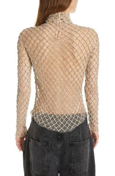 Isabel Marant Lupita Crystal Embellished Sheer Mesh Turtleneck In