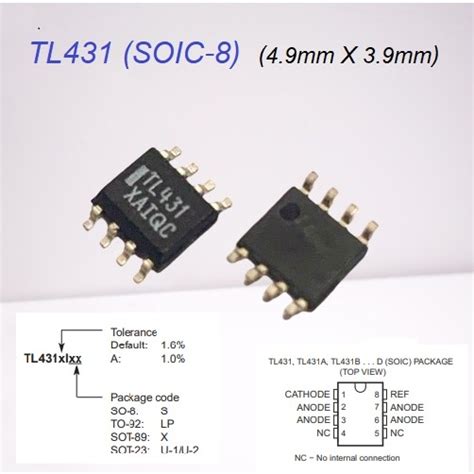 TL431 SOIC 8 Shunt Adjustable Precision References 4 9mm X 3 9mm