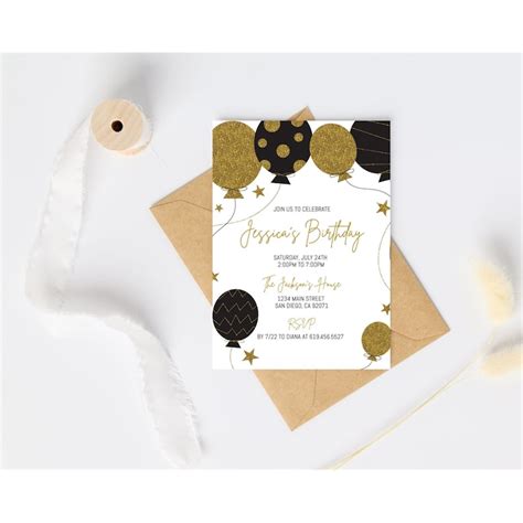 Black And Gold Balloons Birthday Invitation Template Editab Inspire