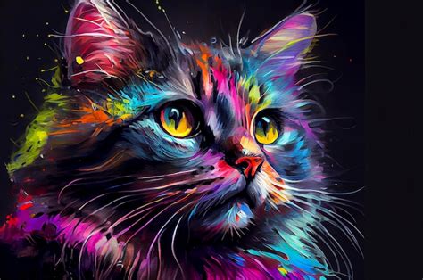 Pintura Colorida De Un Gato Foto Premium