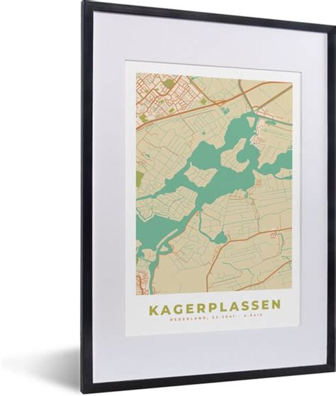 Fotolijst Incl Poster Kagerplassen Vintage Kaart Plattegrond