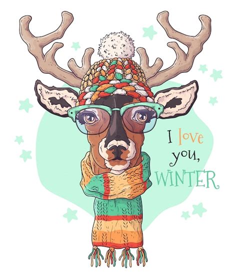 Premium Vector Hand Drawn Portrait Of Deer In Christmas Accessories