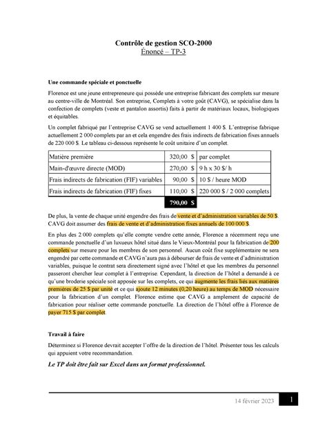 SCO2000 TP 3 Énoncé Exercice pour intra 14 février 2023 1 Contrôle