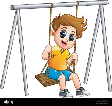 Cute Boy Playing On Swing Stock Vector Image And Art Alamy