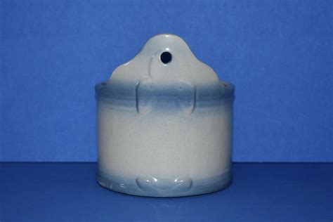 Antique Blue And White Stoneware Hanging Salt Box No Lid Ebay