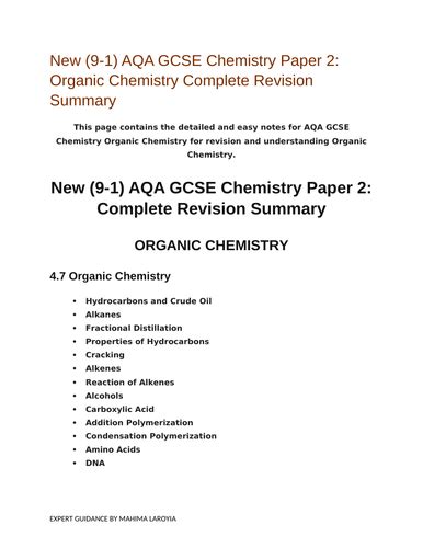 New 9 1 Aqa Gcse Chemistry C9 Hydrocarbons Complete Revision Summary