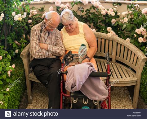 Couple De Personnes âgées Sur Un Banc Banque De Photographies Et D