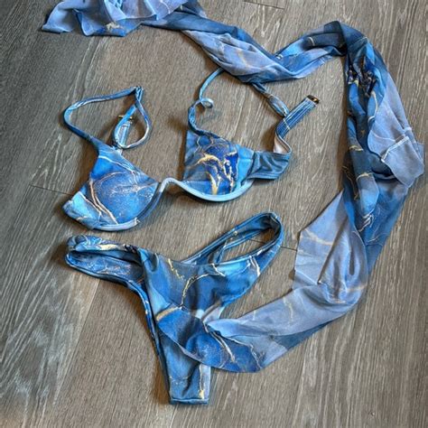 Swim Blue Marble Bikini Set With Wrap Poshmark