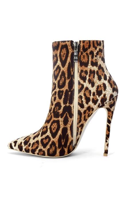 Leopard Pointed Stiletto Heel Ankle Boots Floralkini