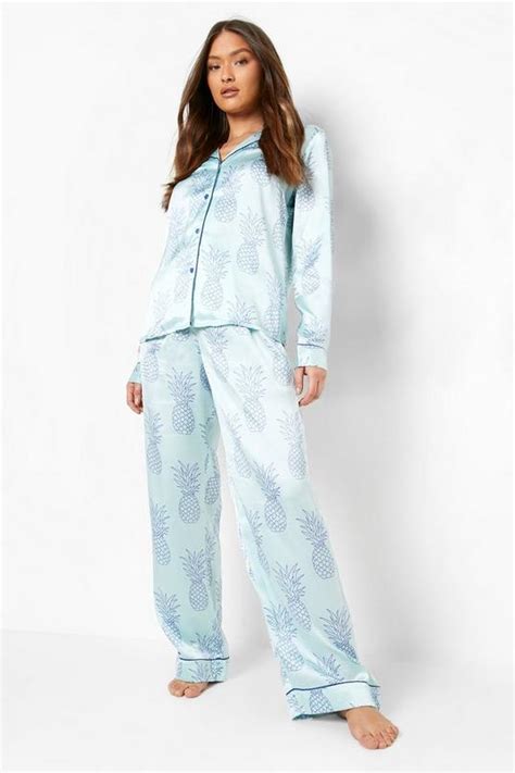 Pineapple Satin Pj Trouser Set Boohoo Uk