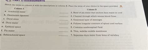 Solved Match The Terms In Column A With The Descriptions In Chegg