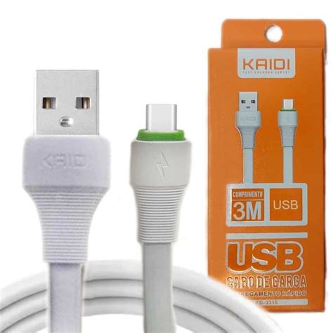 Cabo USB Kaidi Tipo C KD 332C Branco 300cm