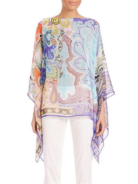 Etro Silk Paisley Print Poncho Top Lyst