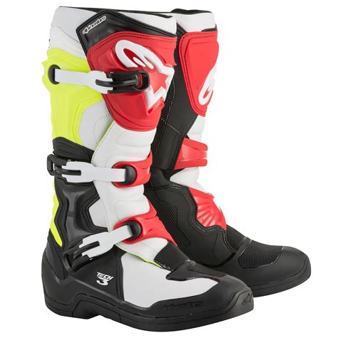 Bottes Cross Alpinestars TECH 3 BLACK WHITE YELLOW FLUO RED 2021