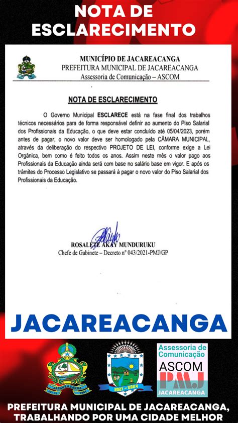 Nota De Esclarecimento Prefeitura Municipal De Jacareacanga Gest O