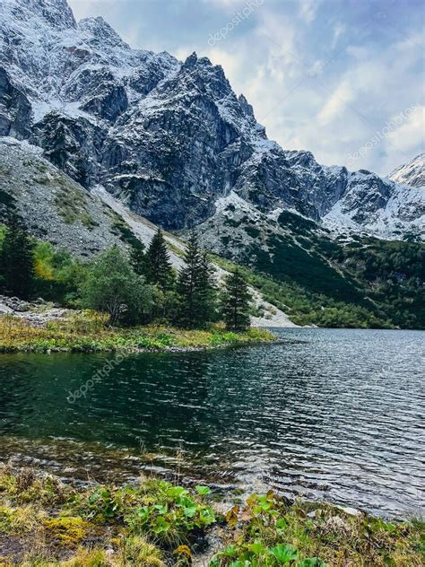 Morskie Oko Lake Snowy Mountain Hut In Polish Tatry Mountains Zakopane