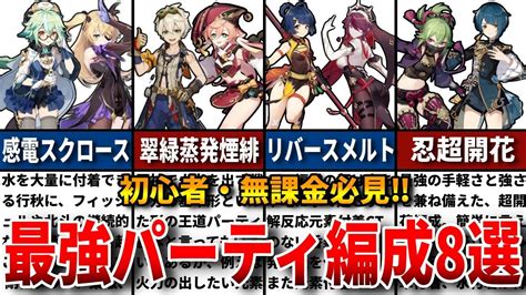 【原神】無課金・初心者は知らないと損する！ガチで強い最強パーティ編成8選をゆっくり解説！【無課金・微課金向け】 原神動画まとめ