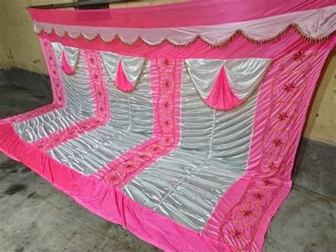 Printed Pink And White Wedding Decoration Frilled Side Wall Curtain At