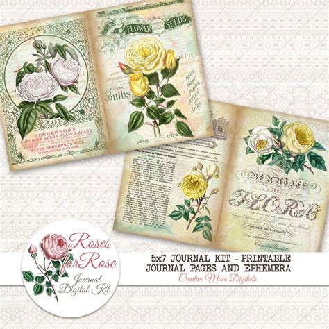 Roses Journal Kit Digital 5x7 Journal Kit Roses For Rose Etsy